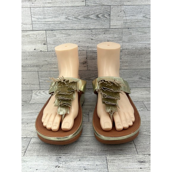 Fitflop Shoes - FitFlop Iqushion Ergonomic Fringe Gold Thong Sandals US 7 EUR 38